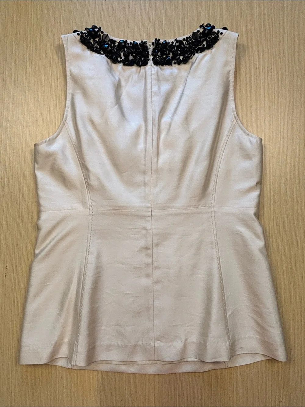 Tory Burch Grania Beaded Neck Silk Tank Top Ivory Cream Sz 12